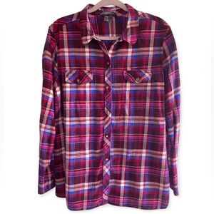 Eddie Bauer Women’s 2X Flannel Shirt | Burgundy Jewel-Tone Plaid | 100% Cotton
